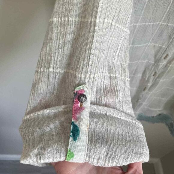Soft Surroundings Gauze Cream Button Up Shirt Floral Cotton Rayon Size Small - Picture 5 of 7